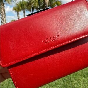 Coach Bordeaux Red Leather Trifold Wallet